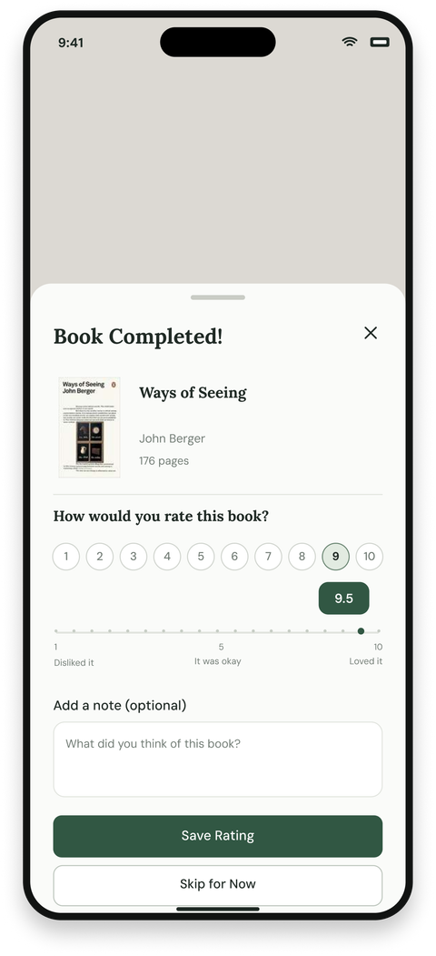 Book Completed med karakteren 9,5 og plads til en anmeldelse.