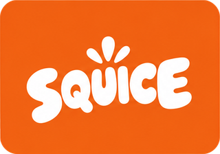 Squice-logo på orange baggrund.