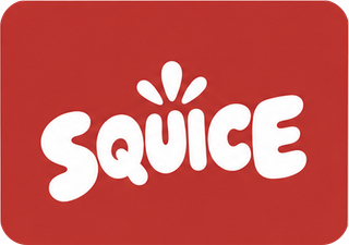Squice-logo på rød baggrund.